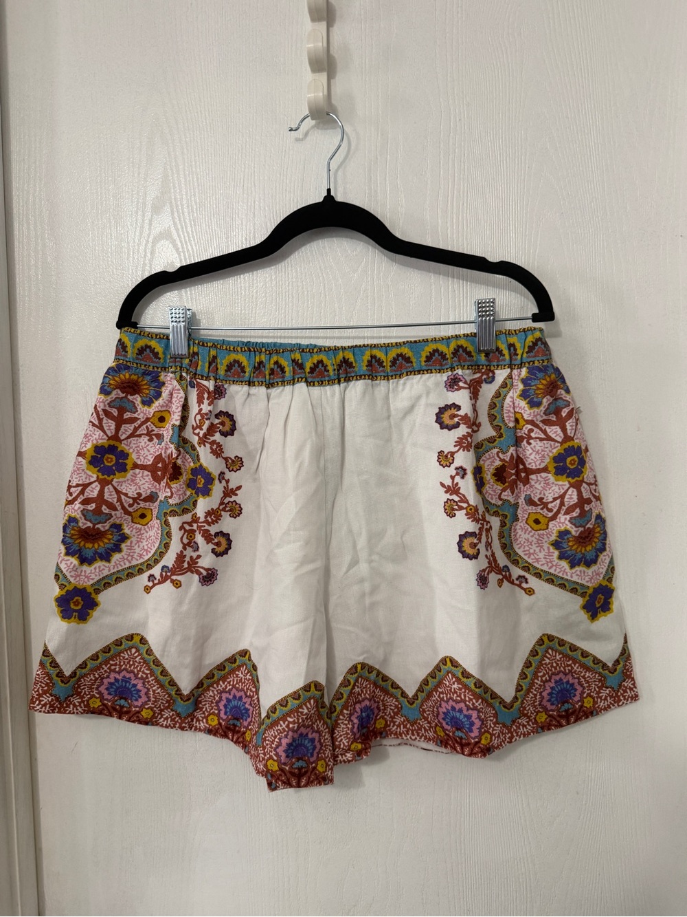 Cleobella White Women’s Shorts with Multi-Color Floral Trim
